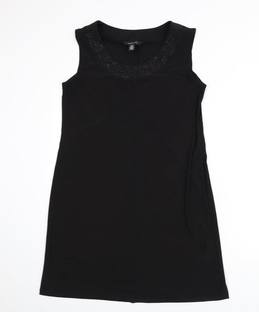 R&M Richards Womens Black Polyester A-Line Size 12 Scoop Neck Pullover - Floral Detail