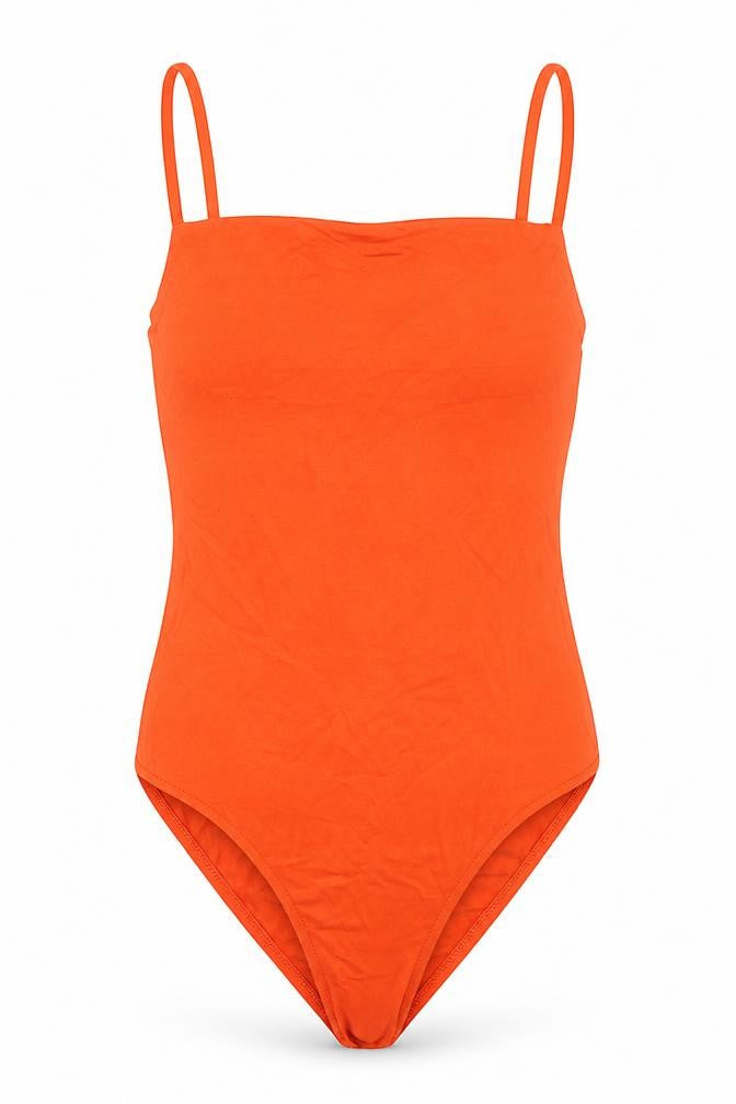 Zara Womens Orange Polyamide Bodysuit One-Piece Size S Snap