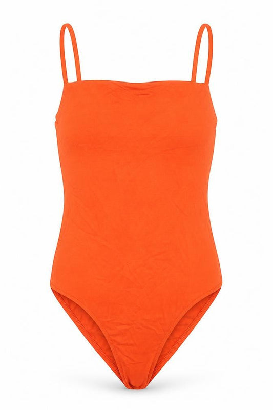 Zara Womens Orange Polyamide Bodysuit One-Piece Size S Snap