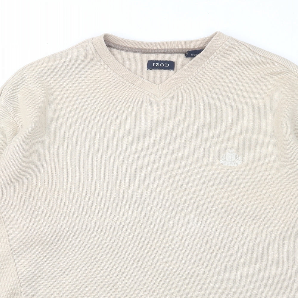 IZOD Mens Beige Cotton Pullover Sweatshirt Size S - Embroided, Logo