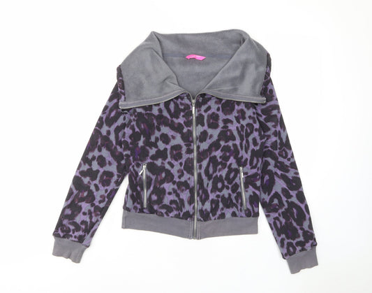 Marks and Spencer Womens Pink Animal Print Cotton Full Zip Sweatshirt Size 10 Zip - Zip Pockets, Fleece Lined