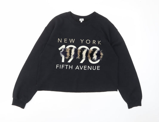 River Island Womens Black Cotton Pullover Sweatshirt Size S Pullover - Faux fur