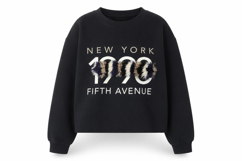 River Island Womens Black Cotton Pullover Sweatshirt Size S Pullover - Faux fur