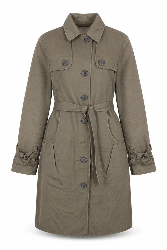 ELLE Womens Green Polka Dot Overcoat Coat Size 10 Button - Pockets, Collared, Buttons, Belted