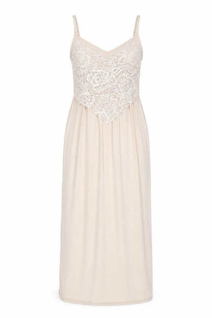 Front view of Miss Selfridge women’s beige polyester a-line, size UK 4, v-neck pullover - lace