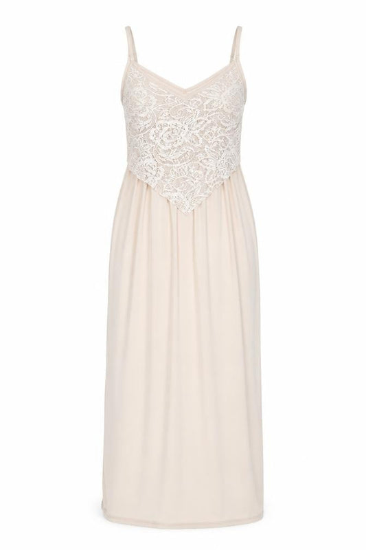 Front view of Miss Selfridge women’s beige polyester a-line, size UK 4, v-neck pullover - lace