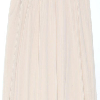 Brand and care label for Miss Selfridge women’s beige polyester a-line, size UK 4, v-neck pullover - lace