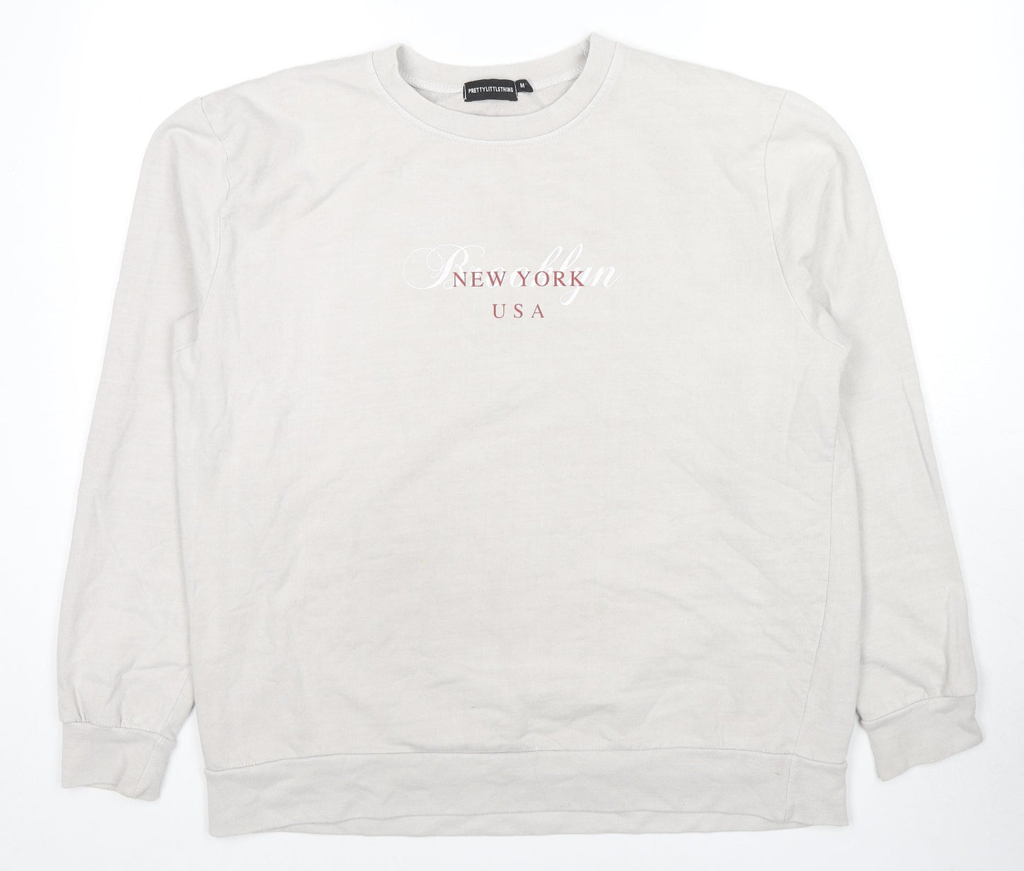PRETTYLITTLETHING Mens Grey Cotton Pullover Hoodie Size M - New York USA
