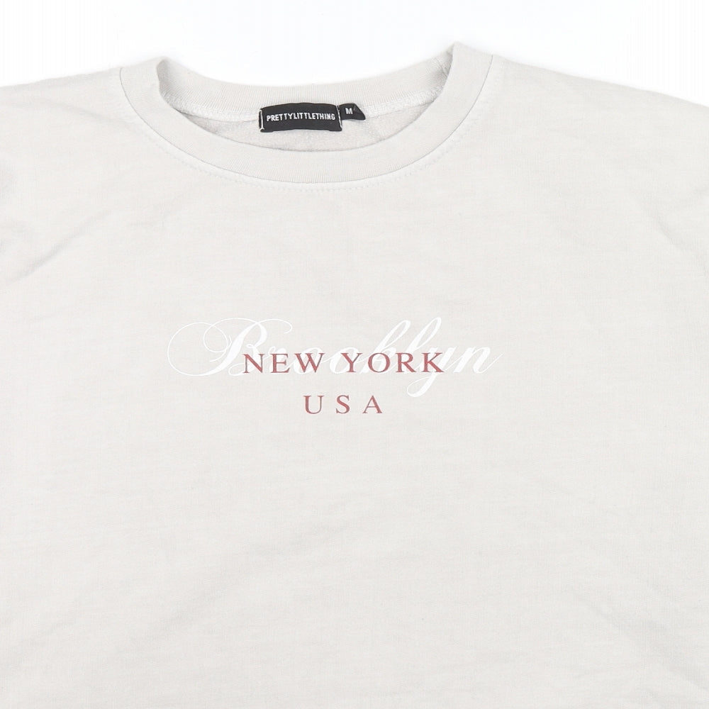 PRETTYLITTLETHING Mens Grey Cotton Pullover Hoodie Size M - New York USA