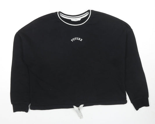 Marks and Spencer Girls Black Cotton Pullover Hoodie Size 12-13 Years Pullover - Future