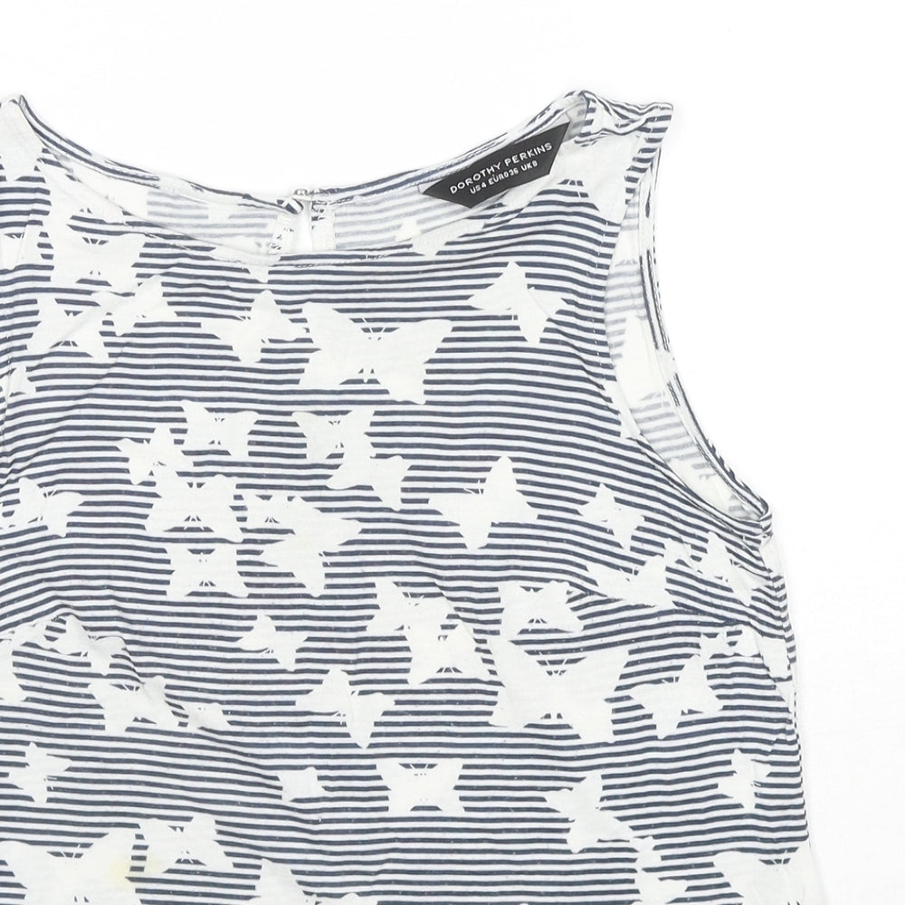 Dorothy Perkins Womens White Striped Viscose Basic Tank Size 8 Boat Neck - Butterflies