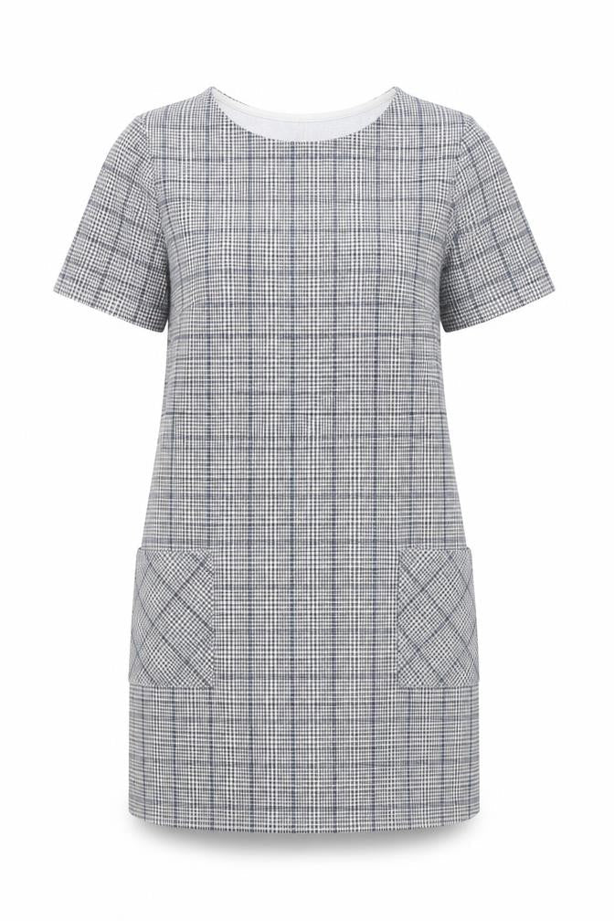INNOCENCE Womens Grey Plaid Polyester Shift Size 10 Boat Neck Pullover