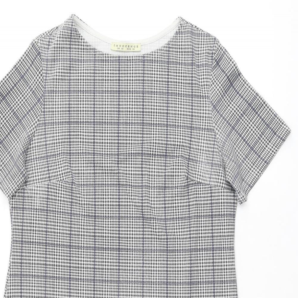 INNOCENCE Womens Grey Plaid Polyester Shift Size 10 Boat Neck Pullover