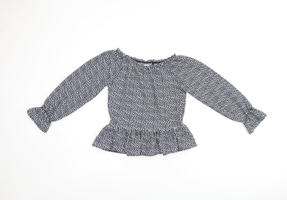 Additional front view of Next girls’ blue floral polyester basic blouse, size 10, years off the shoulder pullover