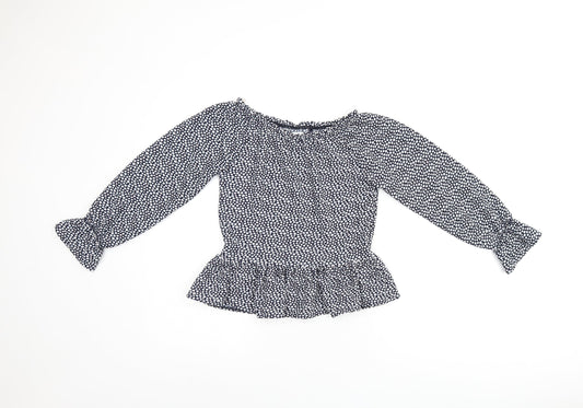 NEXT Girls Blue Floral Polyester Basic Blouse Size 10 Years Off the Shoulder Pullover