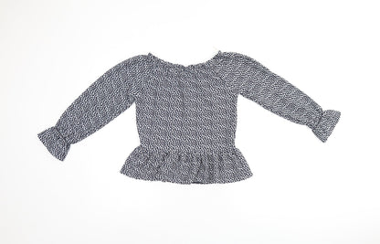 Back view of Next girls’ blue floral polyester basic blouse, size 10, years off the shoulder pullover