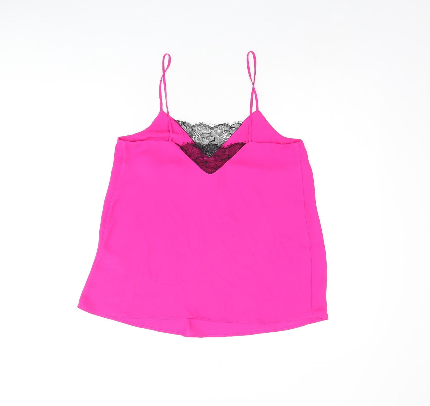 Topshop Womens Pink Polyester Camisole Tank Size 6 V-Neck - Lace Detail