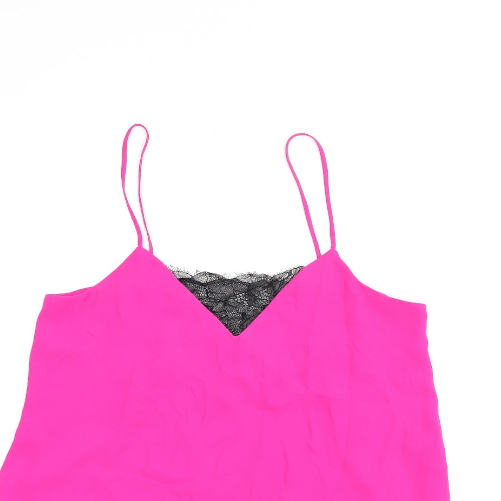 Topshop Womens Pink Polyester Camisole Tank Size 6 V-Neck - Lace Detail