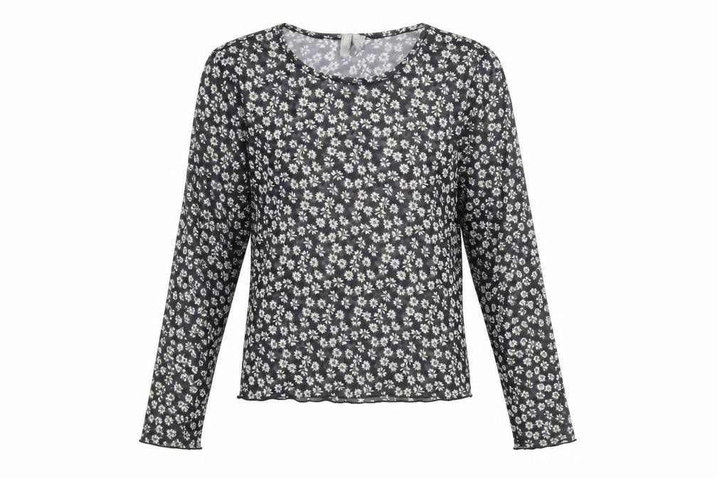 ASOS Womens Black Floral Polyester Basic T-Shirt Size 10 Round Neck - Daisy Print Sheer