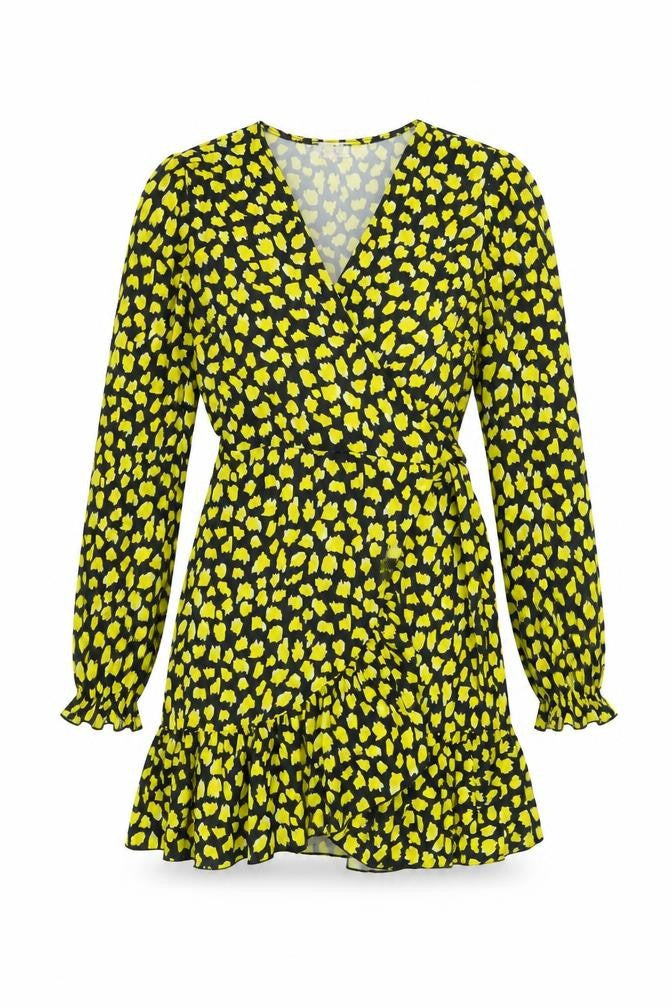 Zack Womens Black Geometric Polyester Wrap Dress Size 8 V-Neck Tie