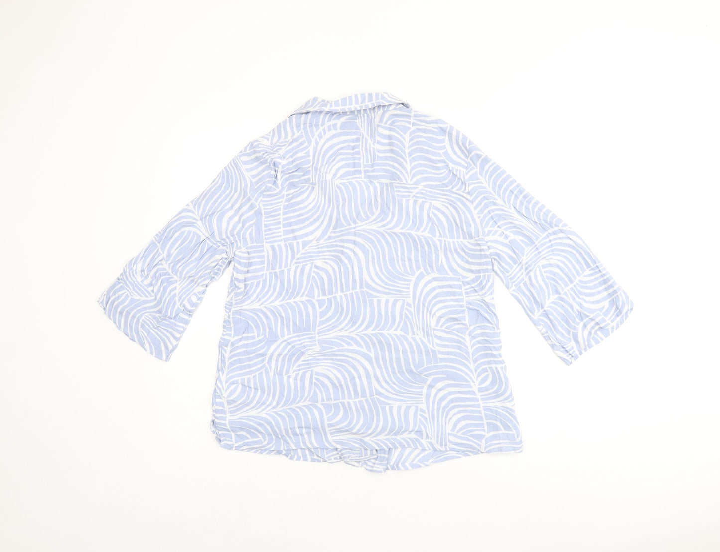 Marks and Spencer Womens Blue Geometric Viscose Basic Button-Up Size 10 Collared