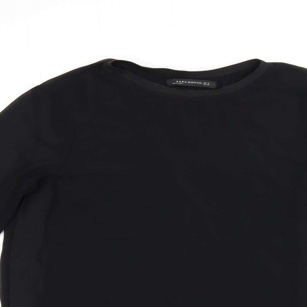 Zara Womens Black Polyester Basic Blouse Size M Boat Neck