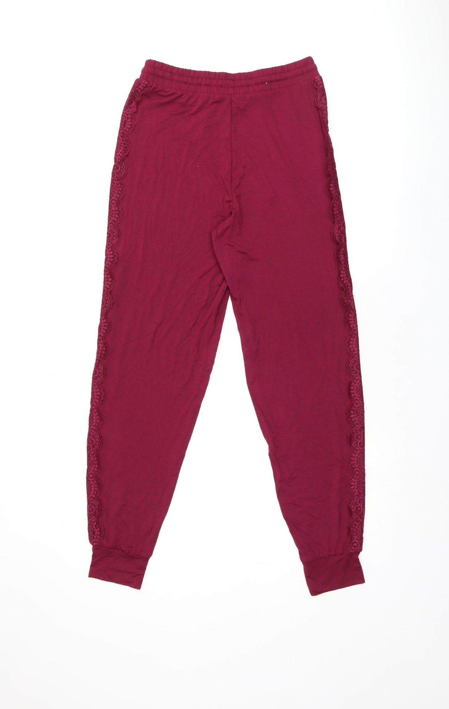 Marks and Spencer Womens Red Viscose Bloomer Trousers Size S L27 in Regular Drawstring - Lace Details
