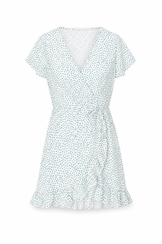 Pull&Bear Womens White Polka Dot Polyester Wrap Dress Size M V-Neck Pullover