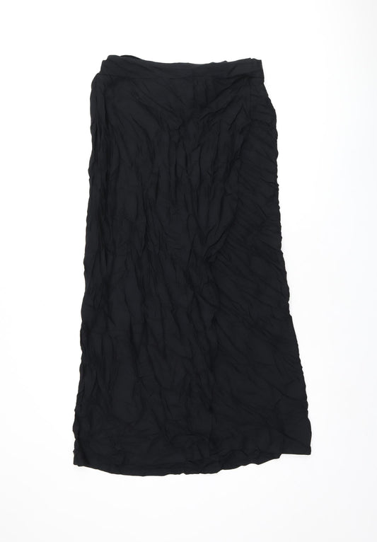Marks and Spencer Womens Black Viscose Flare Skirt Size L Tie
