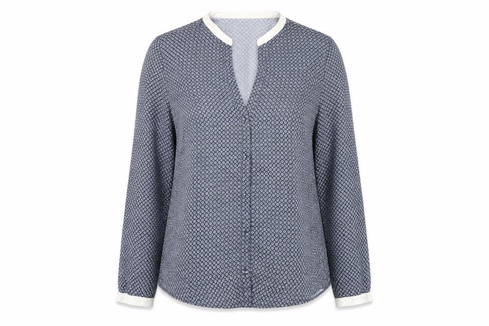 Zara Womens Blue Geometric Polyester Basic Button-Up Size M V-Neck