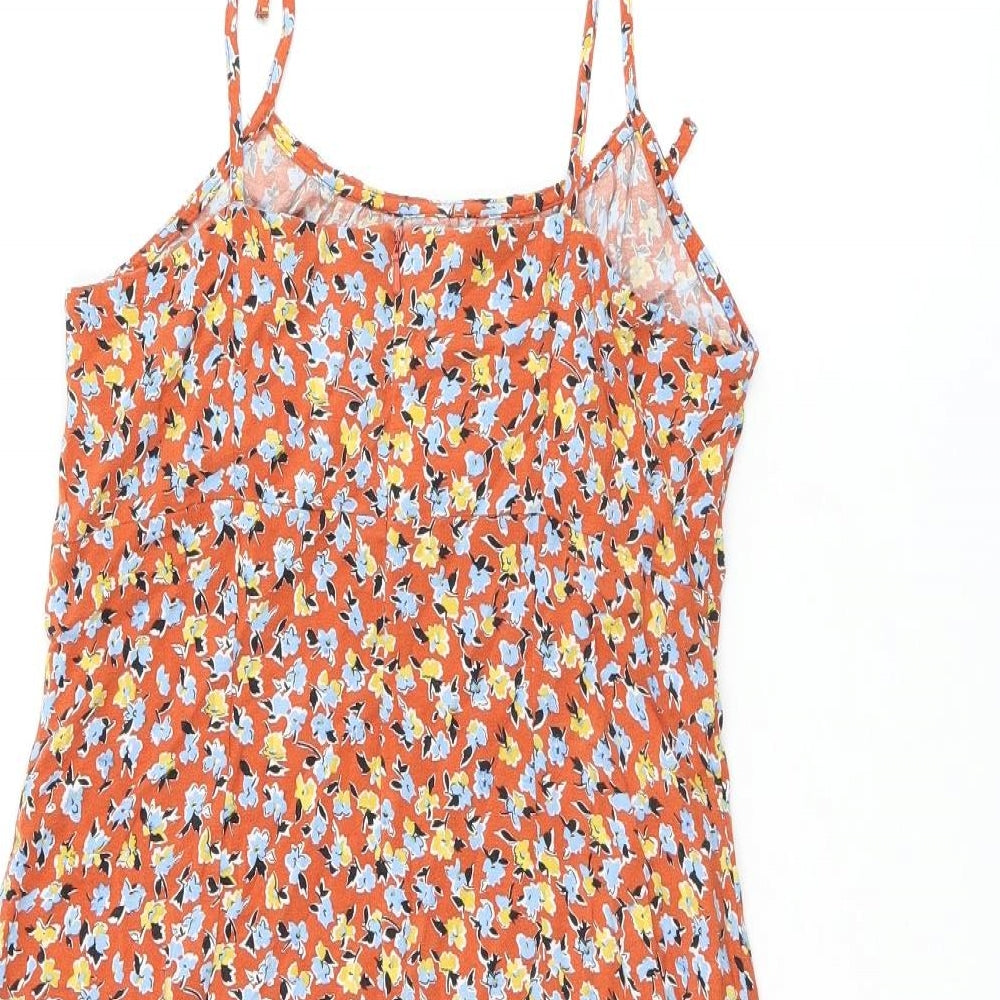 Urban Outfitters Womens Orange Floral Viscose Tank Dress Size S Scoop Neck Zip