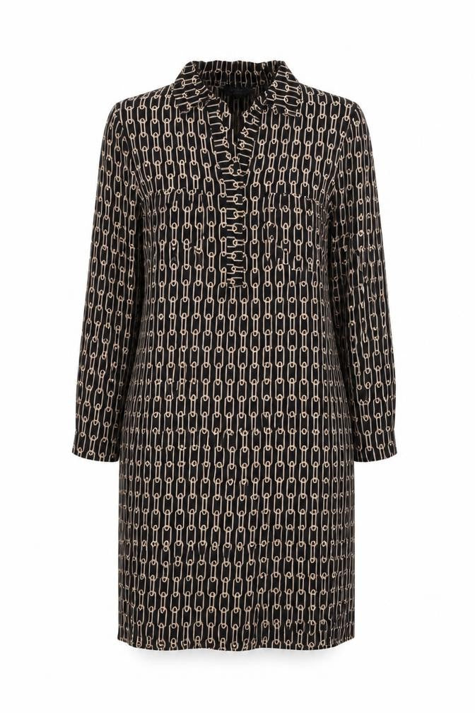 Principles Womens Black Geometric Polyester Shift Size 12 Collared Pullover - Chain detail
