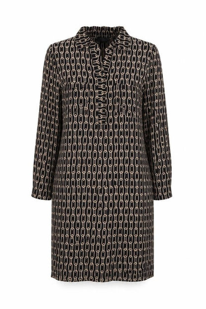 Front view of Principles women’s black geometric polyester shift, size UK 12, collared pullover - chain detail