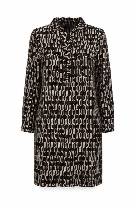 Principles Womens Black Geometric Polyester Shift Size 12 Collared Pullover - Chain detail