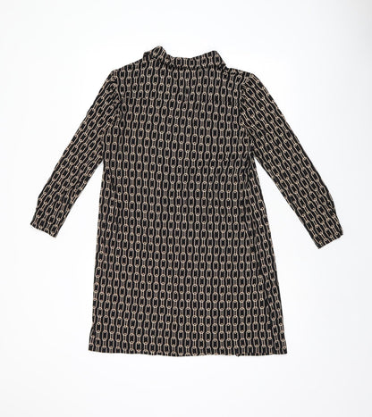 Back view of Principles women’s black geometric polyester shift, size UK 12, collared pullover - chain detail