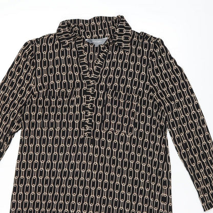 Close-up detail of Principles women’s black geometric polyester shift, size UK 12, collared pullover - chain detail