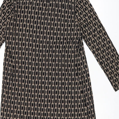 Brand and care label for Principles women’s black geometric polyester shift, size UK 12, collared pullover - chain detail