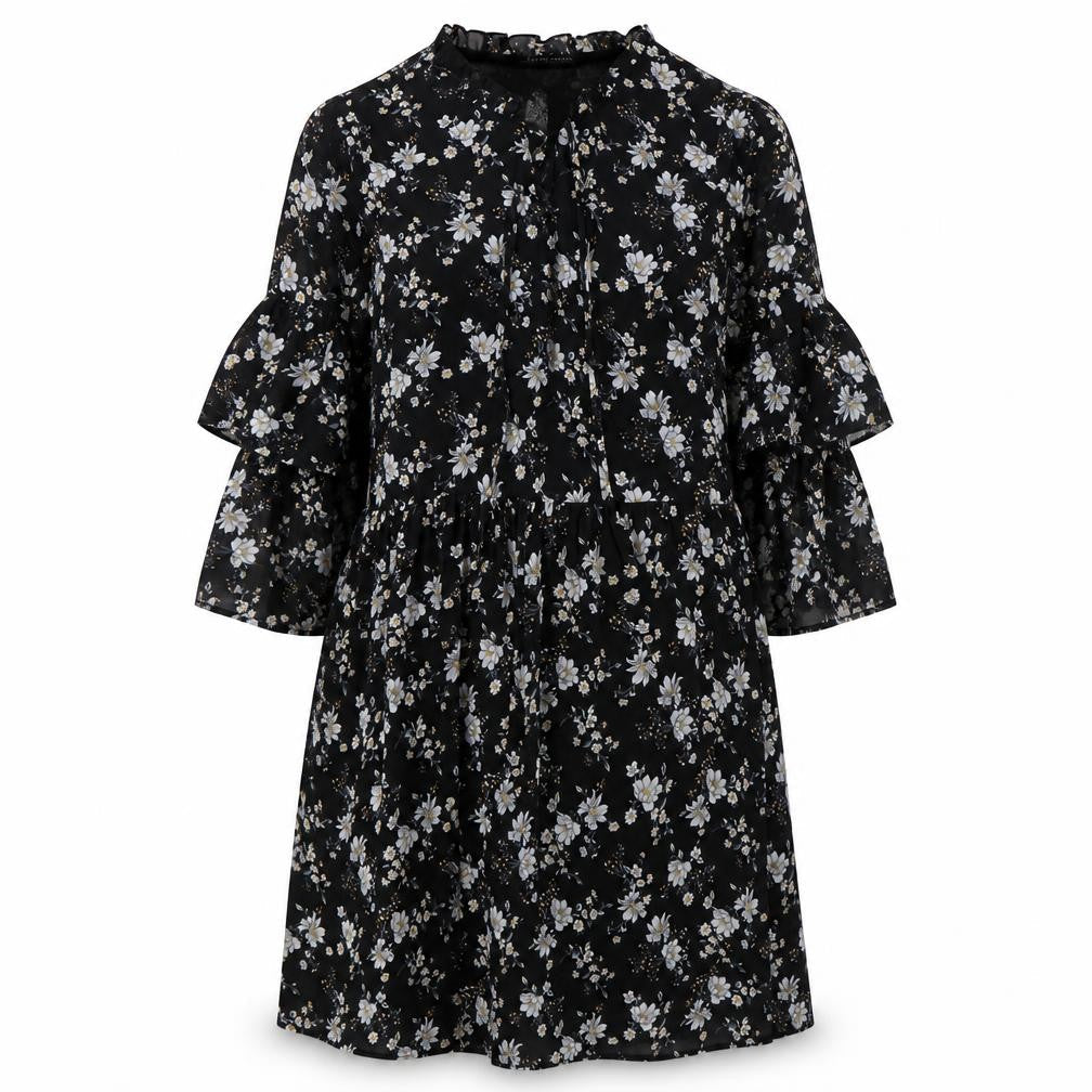 Carry Casual Womens Black Floral Polyester A-Line Size L V-Neck Pullover