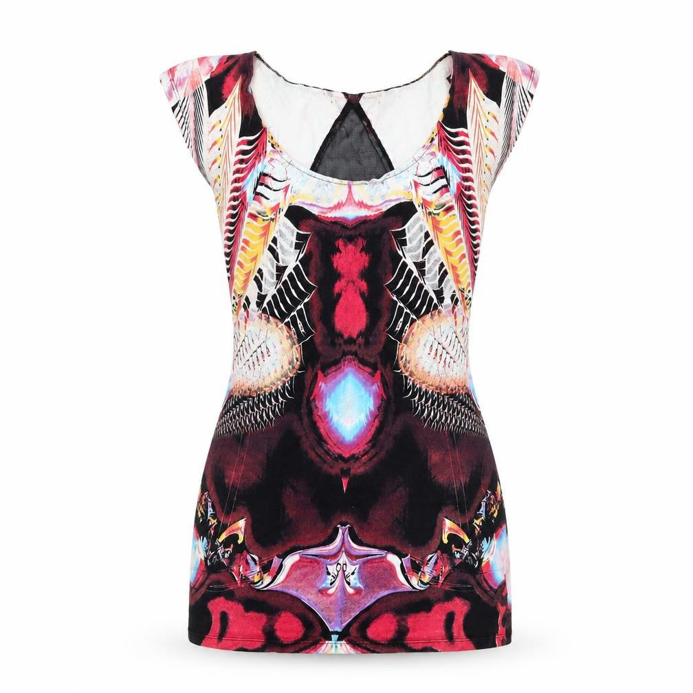 Motel Womens Multicoloured Geometric Cotton Bodycon Size S Scoop Neck Pullover - Mesh Back