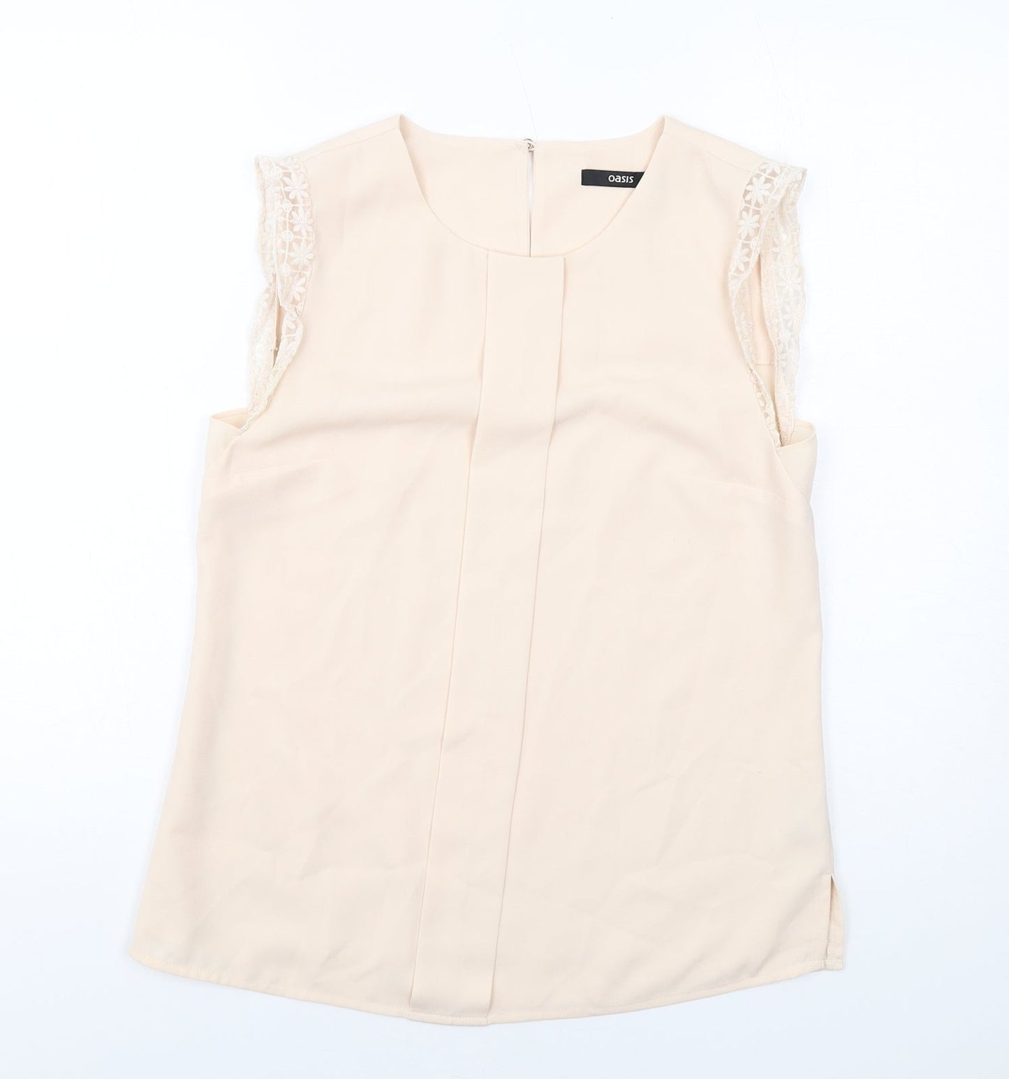 Oasis Womens Beige Polyester Basic Blouse Size 10 Round Neck
