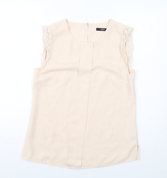Oasis Womens Beige Polyester Basic Blouse Size 10 Round Neck