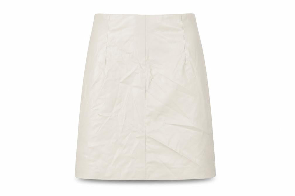 H&M Womens Beige Polyester A-Line Skirt Size 10 Zip - Leather Coated