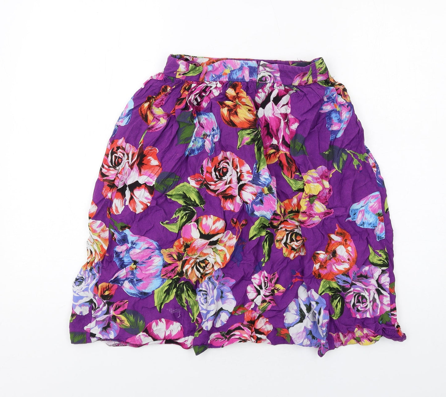 River Island Womens Purple Floral Viscose A-Line Skirt Size 6 Zip