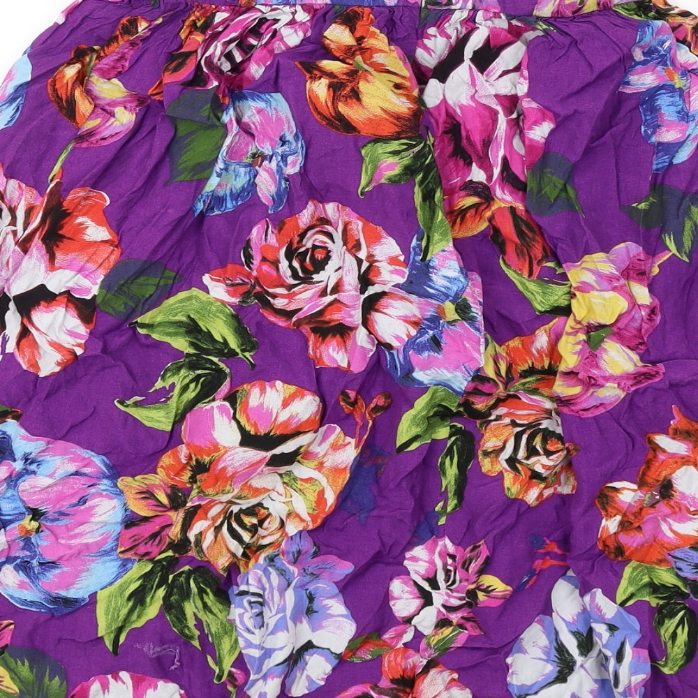 River Island Womens Purple Floral Viscose A-Line Skirt Size 6 Zip