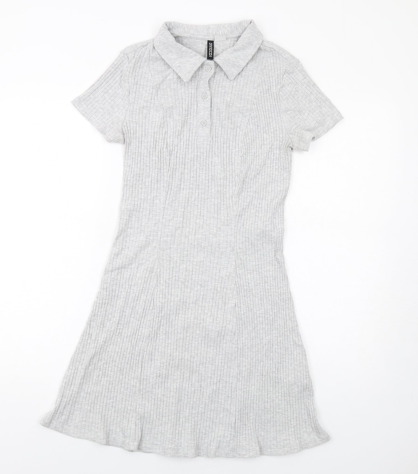 H&M Womens Grey Cotton A-Line Size M Collared Button