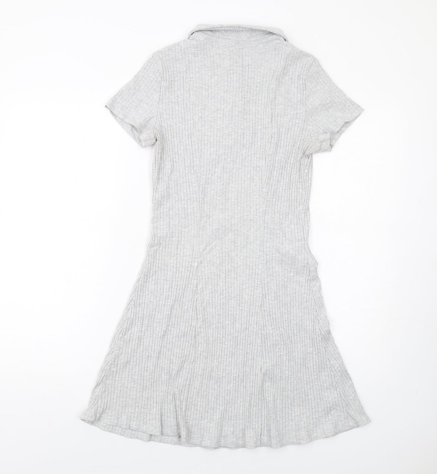 H&M Womens Grey Cotton A-Line Size M Collared Button