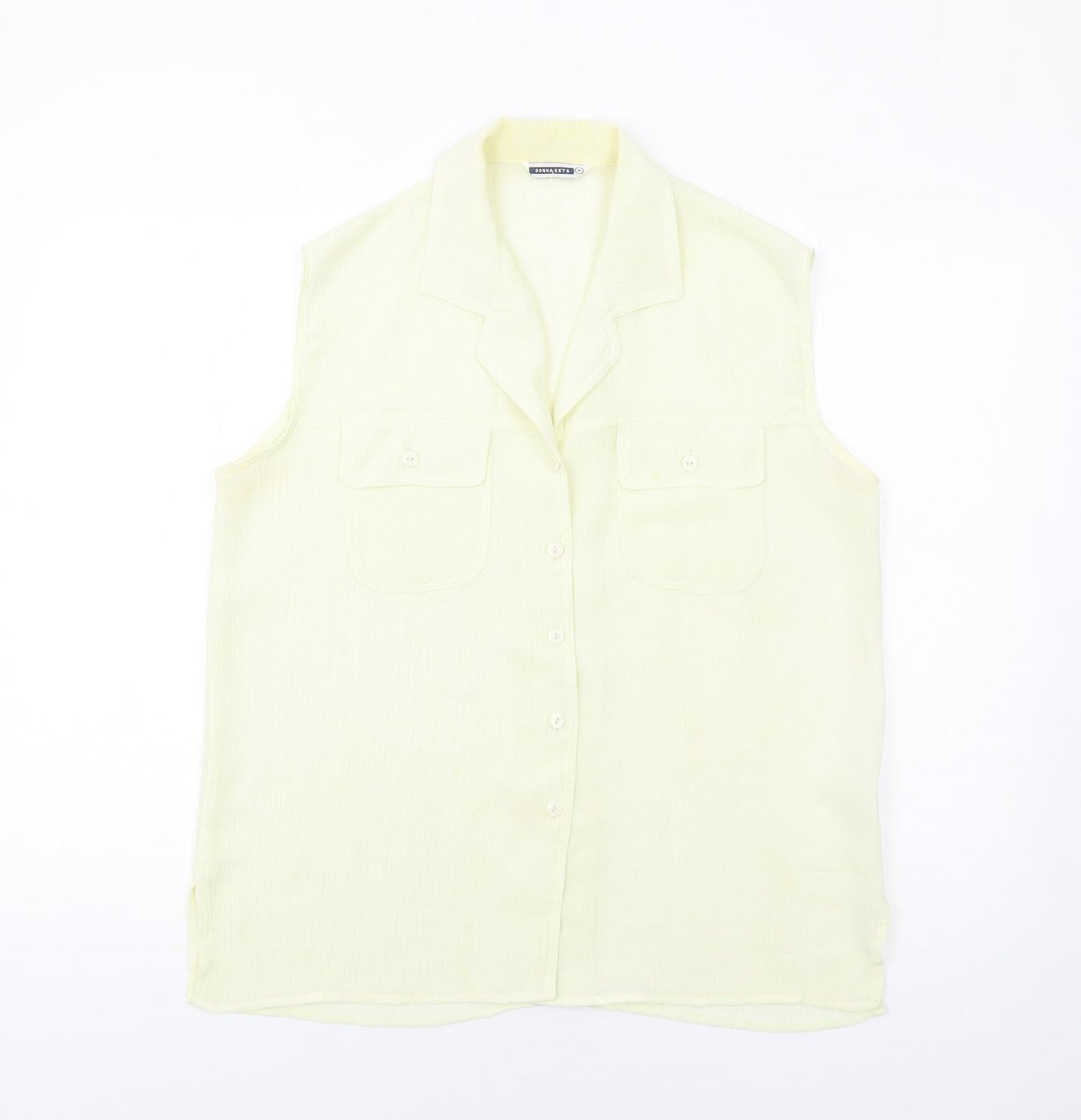 Donna Seta Womens Ivory Silk Basic Button-Up Size M Collared