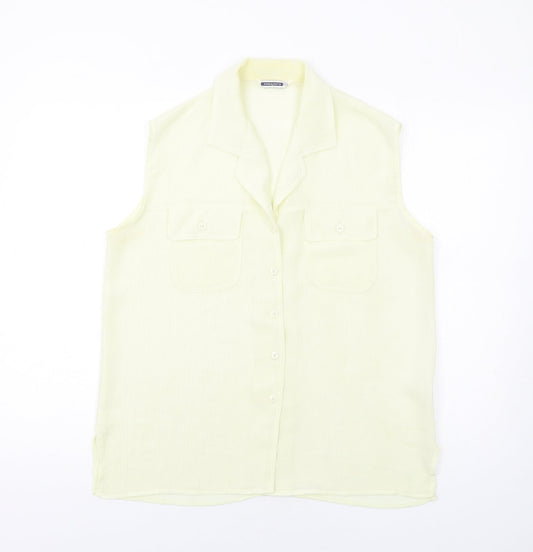 Donna Seta Womens Ivory Silk Basic Button-Up Size M Collared