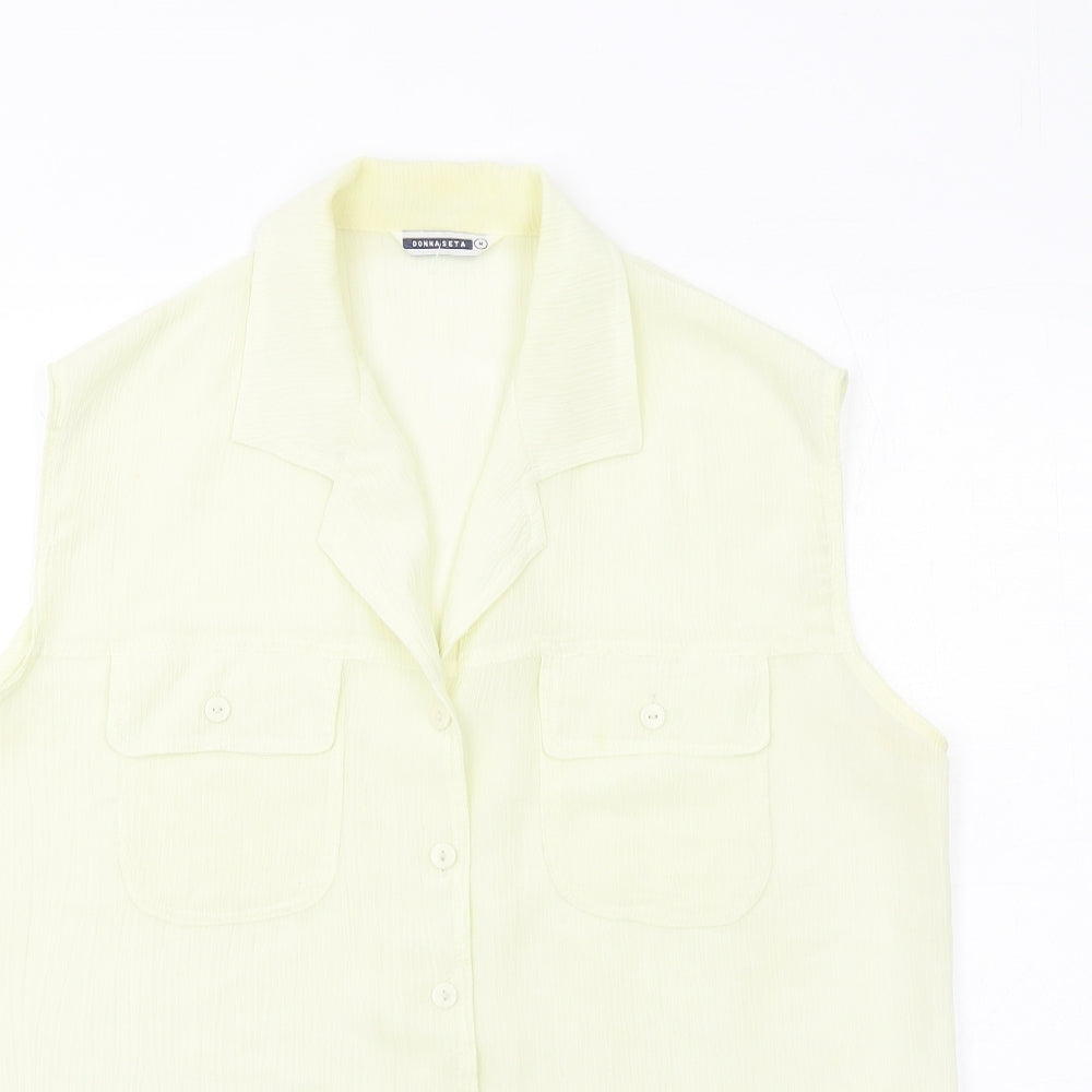 Donna Seta Womens Ivory Silk Basic Button-Up Size M Collared