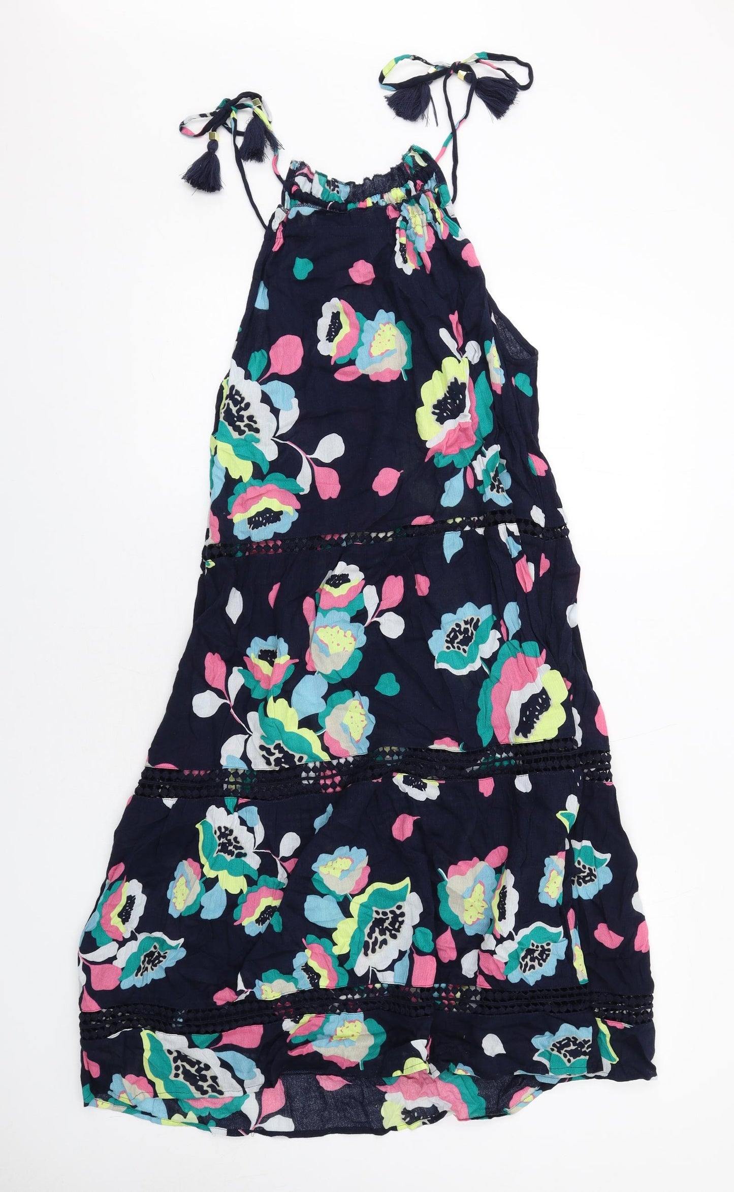 Marks and Spencer Womens Multicoloured Geometric Cotton Ball Gown Size 8 Square Neck Pullover
